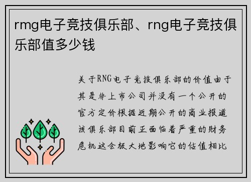 rmg电子竞技俱乐部、rng电子竞技俱乐部值多少钱